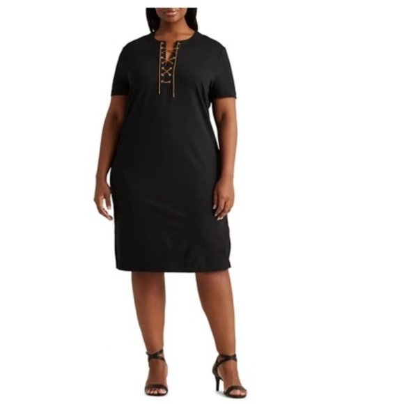 Lauren Ralph Lauren Lace-Up Ponte Shift Dress - Picture 1 of 7